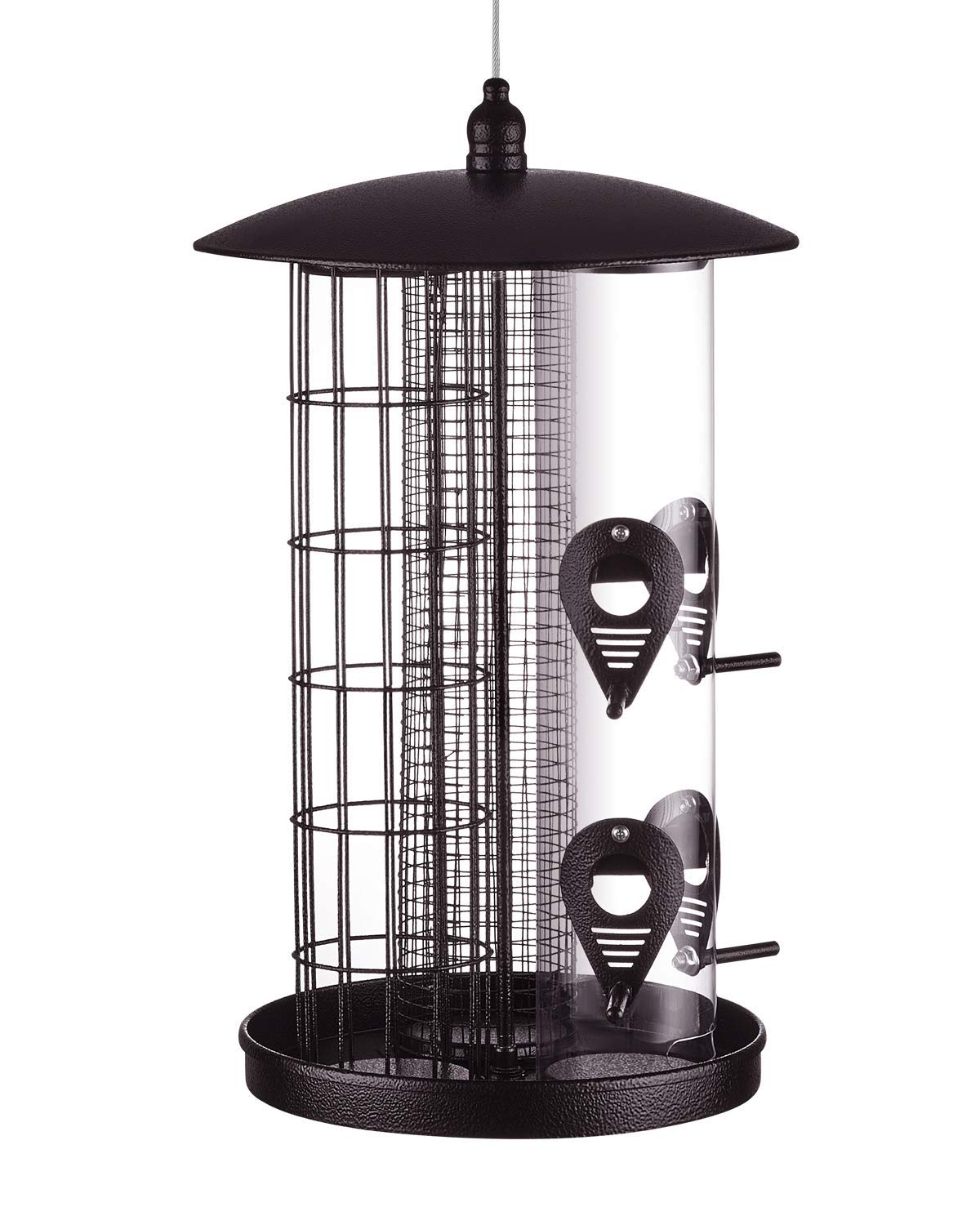 Kallak Bird Feeder With Triple Tubes Metal Roof And Hanger Fits